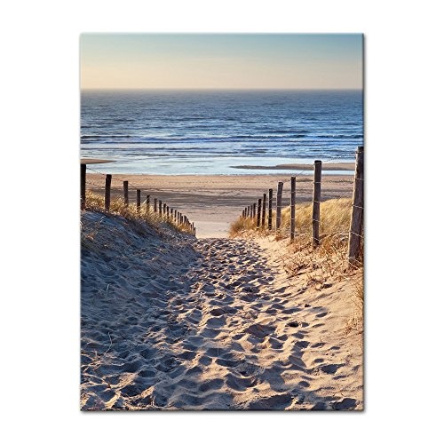 Wandbild - Schöner Weg zum Strand III - Bild auf Leinwand - 60x80 cm einteilig - Leinwandbilder - Urlaub, Sonne & Meer - Nordsee - Dünen mit Strandgräsern - Idylle - Erholung