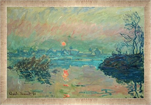 Gerahmtes Bild von Claude Monet Untergehende Sonne, Kunstdruck im hochwertigen handgefertigten Bilder-Rahmen, 60x40 cm, Silber Raya