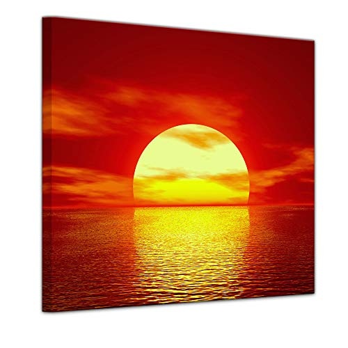 Wandbild - Sonne - Bild auf Leinwand - 40 x 40 cm - Leinwandbilder - Bilder als Leinwanddruck - Urlaub, Sonne & Meer - Sonnenuntergang über dem Meer