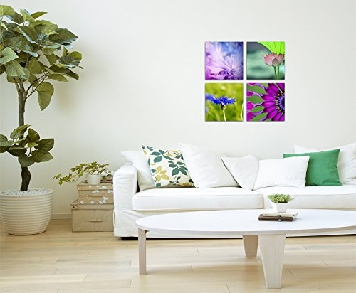 Paul Sinus Art 4 Teiliges Leinwandbild je 40x40cm - Blumen Blühen Sommer Makroaufnahme