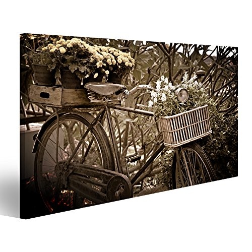 islandburner Bild Bilder auf Leinwand Sepia Vintage Fahrrad und Blumen Poster, Leinwandbild, Wandbilder