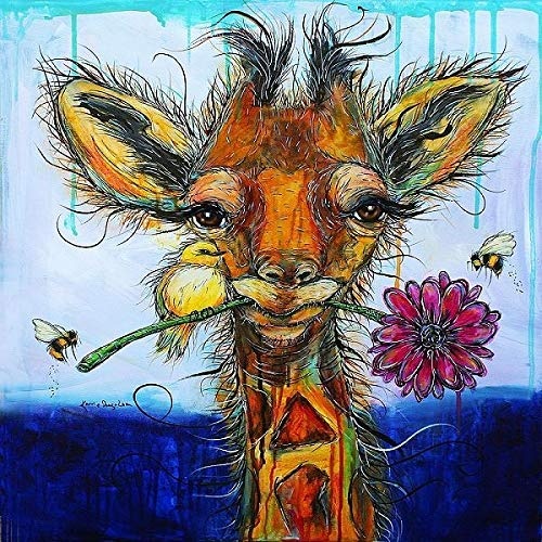 Rahmen-Kunst Keilrahmen-Bild - Karrie Evenson: Love Big Leinwandbild Giraffe Blume bunt modern lustig Pop