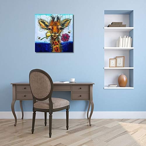 Rahmen-Kunst Keilrahmen-Bild - Karrie Evenson: Love Big Leinwandbild Giraffe Blume bunt modern lustig Pop