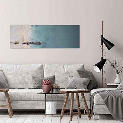 decomonkey Bilder Meer Strand 135x45 cm 1 Teilig Leinwandbilder Bild auf Leinwand Vlies Wandbild Kunstdruck Wanddeko Wand Wohnzimmer Wanddekoration Deko Abstrakt grau beige