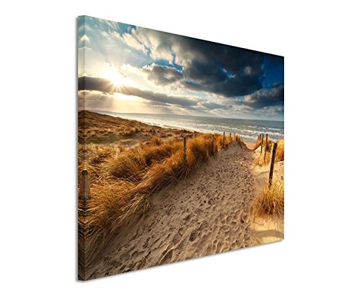 120x80cm Leinwandbild auf Keilrahmen Holland Nordsee Meer Strand Sonnenuntergang Wandbild auf Leinwand als Panorama