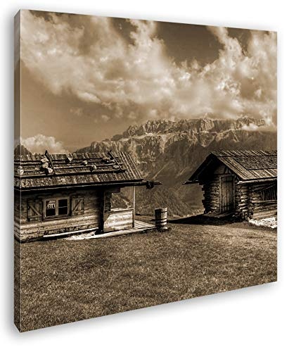 deyoli Alpen Holzhütten Format: 60x60 Effekt: Sepia als Leinwandbild, Motiv fertig gerahmt auf Echtholzrahmen, Hochwertiger Digitaldruck mit Rahmen, Kein Poster oder Plakat