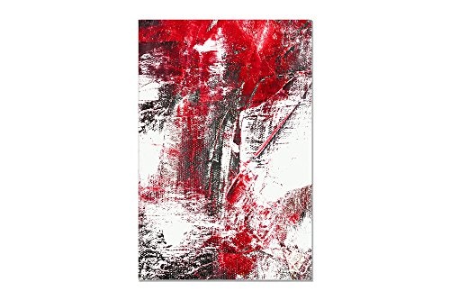 deinebilder24 Leinwand-Bild Einteilig - 120 x 80 cm - Abstraktes Gemälde Rot,Weiß,Silber