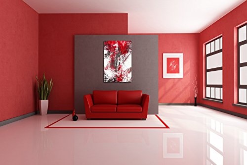 deinebilder24 Leinwand-Bild Einteilig - 120 x 80 cm - Abstraktes Gemälde Rot,Weiß,Silber