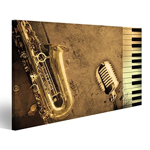 islandburner Bild Bilder auf Leinwand Sepia Saxophon Klavier Musik Poster, Leinwandbild, Wandbilder