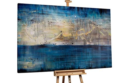 KunstLoft® XXL Gemälde Ende des Tunnels 180x120cm | original handgemalte Bilder | Abstrakt Blau Gelb Wasser Himmel Sonne | Leinwand-Bild Ölgemälde einteilig groß | Modernes Kunst Ölbild