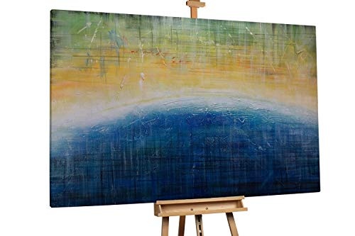 KunstLoft® XXL Gemälde Sun on Earth 180x120cm | original handgemalte Bilder | Abstrakt Gelb Blau Horizont Sonne Wasser | Leinwand-Bild Ölgemälde einteilig groß | Modernes Kunst Ölbild