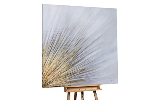 KunstLoft XXL Gemälde Salida Del Sol 150x150cm | Original handgemalte Bilder | Abstrakt Sonne Gold Grau | Leinwand-Bild Ölgemälde Einteilig groß | Modernes Kunst Ölbild