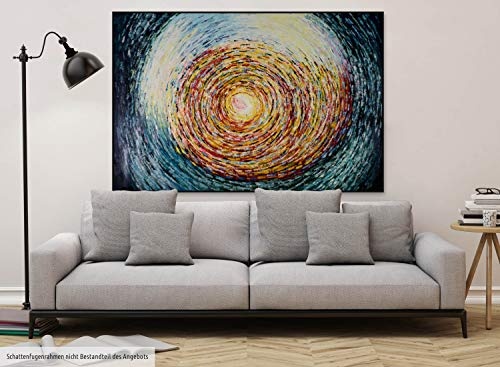 KunstLoft® XXL Gemälde Vertiginous 180x120cm | original handgemalte Bilder | Kreis Sonne Gelb Blau | Leinwand-Bild Ölgemälde einteilig groß | Modernes Kunst Ölbild