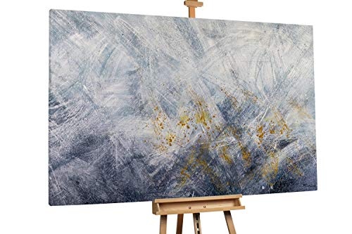 KunstLoft® XXL Gemälde Winterliche Sonne 180x120cm | original handgemalte Bilder | Abstrakt Nebel Grau Blau | Leinwand-Bild Ölgemälde einteilig groß | Modernes Kunst Ölbild