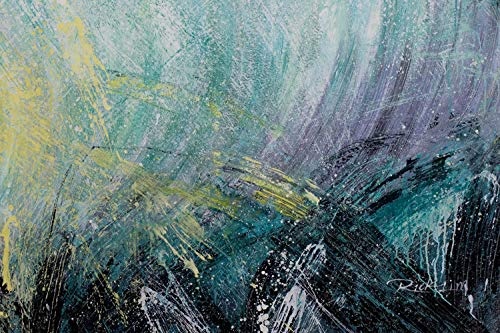 KunstLoft® XXL Gemälde Aufsteigende Sonne 180x120cm | original handgemalte Bilder | Abstrakt Welle Grün Gelb | Leinwand-Bild Ölgemälde einteilig groß | Modernes Kunst Ölbild