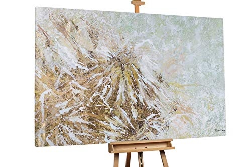 KunstLoft® XXL Gemälde Glitzernde Sonne 180x120cm | original handgemalte Bilder | Abstrakt Tupfer Gold Beige | Leinwand-Bild Ölgemälde einteilig groß | Modernes Kunst Ölbild