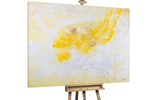 KunstLoft® XXL Gemälde Sonne im Herzen 200x150cm | original handgemalte Bilder | Abstrakt Spritzer Gelb Weiß | Leinwand-Bild Ölgemälde einteilig groß | Modernes Kunst Ölbild