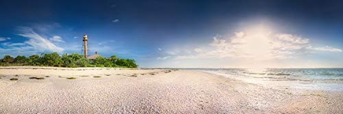 Leinwandbild in Galerie Qualität. Florida / USA . Panorama Strandbild XXL mit Leuchtturm auf Sanibel Island. . Leinwand Panoramabild aufgezogen auf Naturholz Keilrahmen als Kunst Wandbild | Bild