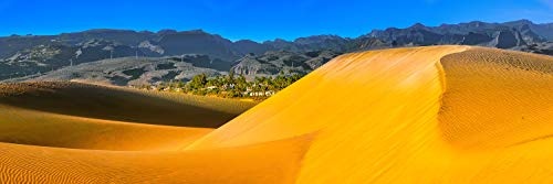 Leinwandbild in Galerie Qualität. Gran Canaria. Dünen bei Maspalomas mit Blick auf die Berge im Hinterland. . Leinwand Panoramabild aufgezogen auf Naturholz Keilrahmen als Kunst Wandbild | Bild