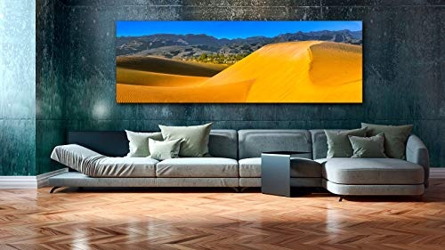 Leinwandbild in Galerie Qualität. Gran Canaria. Dünen bei Maspalomas mit Blick auf die Berge im Hinterland. . Leinwand Panoramabild aufgezogen auf Naturholz Keilrahmen als Kunst Wandbild | Bild