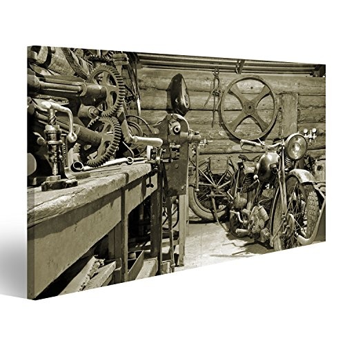 islandburner Bild Bilder auf Leinwand Alter Motorrad Werkstatt Sepia Style Poster, Leinwandbild, Wandbilder