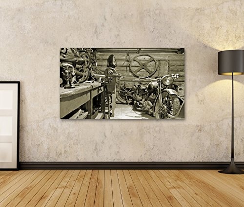 islandburner Bild Bilder auf Leinwand Alter Motorrad Werkstatt Sepia Style Poster, Leinwandbild, Wandbilder