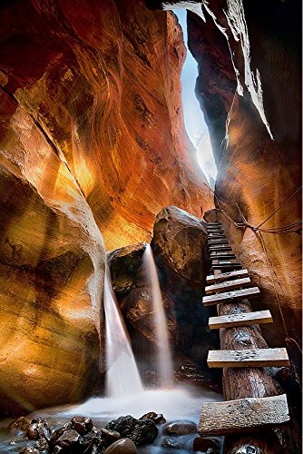 Voss Fine Art Photography Leinwandbild in Galerie Qualität. Canyon mit Wasserfall beim Zion Nationalpark USA. Leinwand Foto aufgezogen auf Naturholz Keilrahmen als Kunst Wandbild | Bild
