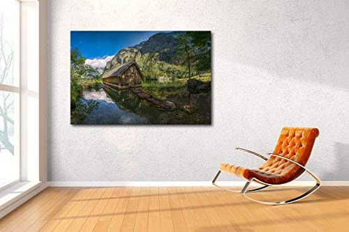 Voss Fine Art Photography Leinwandbild in Galerie Qualität. Bootshaus am Obersee bei Berchtesgaden Leinwand Foto aufgezogen auf Naturholz Keilrahmen als Kunst Wandbild | Bild