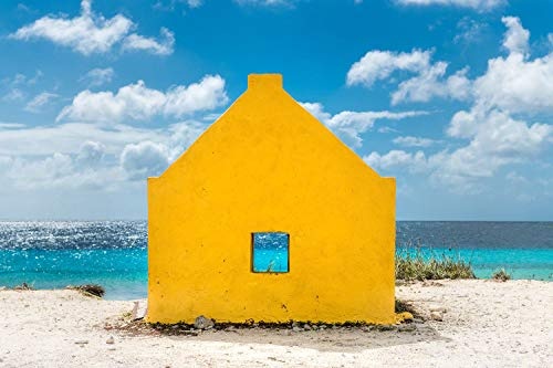 Voss Fine Art Photography Leinwandbild in Galerie Qualität. Gelbes Haus auf der Insel Bonair in der Karibik Leinwand Foto aufgezogen auf Naturholz Keilrahmen als Kunst Wandbild | Bild