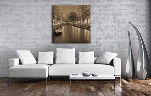 deyoli Kanal in Amsterdam bei Nacht Format: 70x70 Effekt: Sepia als Leinwandbild, Motiv auf Echtholzrahmen, Hochwertiger Digitaldruck mit Rahmen, Kein Poster oder Plakat