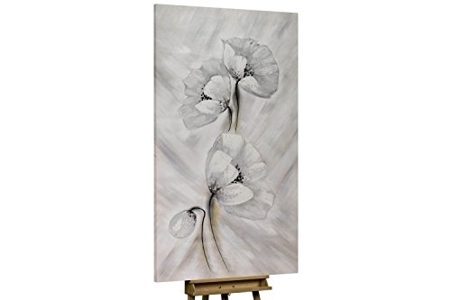 KunstLoft® XXL Gemälde Emporgestiegen 100x200cm | original handgemalte Bilder | Grau Modern Blumen Blüten | Leinwand-Bild Ölgemälde einteilig groß | Modernes Kunst Ölbild