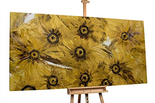 KunstLoft® XXL Gemälde Sonnenblumenzauber 200x100cm | original handgemalte Bilder | Abstrakt Blumen Gelb | Leinwand-Bild Ölgemälde einteilig groß | Modernes Kunst Ölbild
