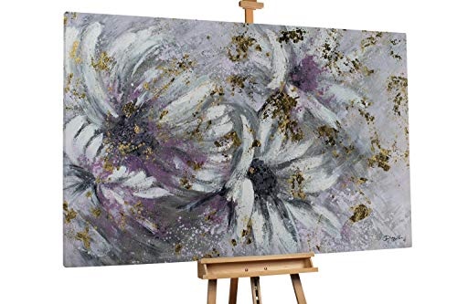 KunstLoft® XXL Gemälde Tanz der Blumen 180x120cm | original handgemalte Bilder | Blumen Abstrakt Beige Grau | Leinwand-Bild Ölgemälde einteilig groß | Modernes Kunst Ölbild