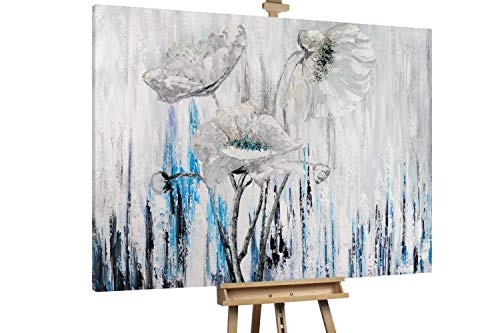 KunstLoft® XXL Gemälde Blüte der Unschuld 200x150cm | original handgemalte Bilder | Modern Blume Weiß Blau | Leinwand-Bild Ölgemälde einteilig groß | Modernes Kunst Ölbild
