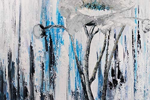 KunstLoft® XXL Gemälde Blüte der Unschuld 200x150cm | original handgemalte Bilder | Modern Blume Weiß Blau | Leinwand-Bild Ölgemälde einteilig groß | Modernes Kunst Ölbild