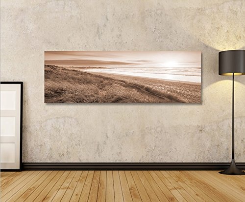 islandburner Bild Bilder auf Leinwand Dünen V2 Strand Nordsee Meer Sepia Panorama XXL Poster Leinwandbild Wandbild Dekoartikel Wohnzimmer Marke
