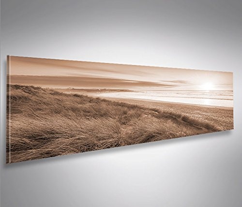 islandburner Bild Bilder auf Leinwand Dünen V2 Strand Nordsee Meer Sepia Panorama XXL Poster Leinwandbild Wandbild Dekoartikel Wohnzimmer Marke