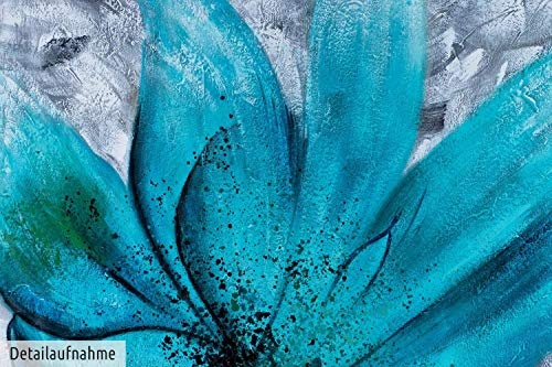 KunstLoft XXL Gemälde Blaues Erwachen 150x150cm | Original handgemalte Bilder | Modern Blume Blau Grau Schwarz | Leinwand-Bild Ölgemälde Einteilig groß | Modernes Kunst Ölbild