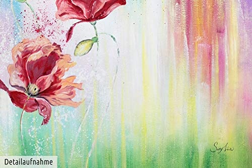 KunstLoft XXL Gemälde des Mohnes Blüte 180x120cm | Original handgemalte Bilder | Blume Rot Weiß Bunt | Leinwand-Bild Ölgemälde Einteilig groß | Modernes Kunst Ölbild