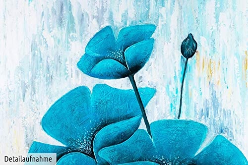 KunstLoft XXL Gemälde Blühende Augenweide 150x150cm | Original handgemalte Bilder | Blumen Blüten Blau Grau | Leinwand-Bild Ölgemälde Einteilig groß | Modernes Kunst Ölbild