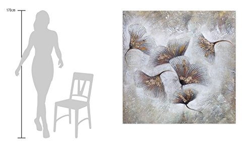 KunstLoft XXL Gemälde Blütenwirbel 150x150cm | Original handgemalte Bilder | Modern Blume Grau Gold | Leinwand-Bild Ölgemälde Einteilig groß | Modernes Kunst Ölbild