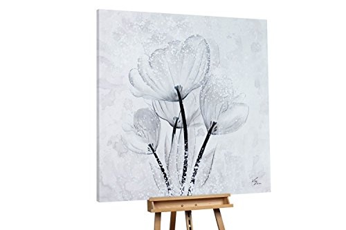 KunstLoft XXL Gemälde Eisblüte 150x150cm | Original handgemalte Bilder | Modern Blume Schnee Grau | Leinwand-Bild Ölgemälde Einteilig groß | Modernes Kunst Ölbild