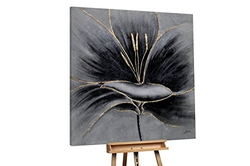 KunstLoft XXL Gemälde Goldener Nektar 150x150cm | Original handgemalte Bilder | Modern Blume Gold Schwarz | Leinwand-Bild Ölgemälde Einteilig groß | Modernes Kunst Ölbild