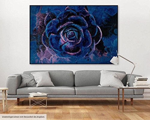 KunstLoft® XXL Gemälde Rosy Closeup 180x120cm | original handgemalte Bilder | Rosa Blume Blau Lila | Leinwand-Bild gemälde einteilig groß | Modernes Kunst bild