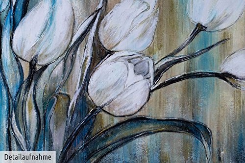 KunstLoft XXL Gemälde Ewige Liebe 180x120cm | Original handgemalte Bilder | Blume Weiß Beige Petrol | Leinwand-Bild Ölfarbegemälde Einteilig groß | Modernes Kunst Ölfarbebild