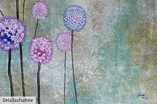 KunstLoft XXL Gemälde Gedicht der Blumen 150x150cm | Original handgemalte Bilder | Blume Bunt Lila Türkis | Leinwand-Bild Ölfarbegemälde Einteilig groß | Modernes Kunst Ölfarbebild