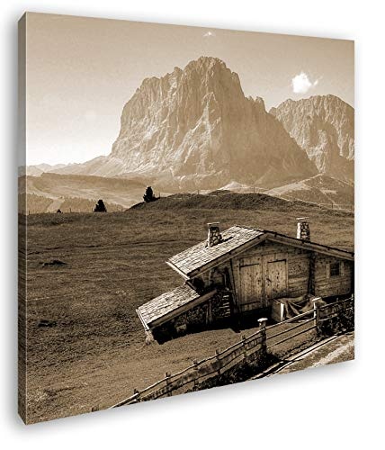 deyoli Holzhütte im Gebirge Format: 60x60 Effekt: Sepia als Leinwandbild, Motiv fertig gerahmt auf Echtholzrahmen, Hochwertiger Digitaldruck mit Rahmen, Kein Poster oder Plakat