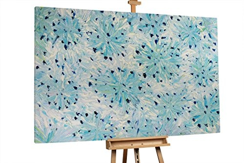 KunstLoft® XXL Gemälde Erstarrte Juwelen 180x120cm | original handgemalte Bilder | Blumen Blüten Blau Weiß | Leinwand-Bild Ölgemälde einteilig groß | Modernes Kunst Ölbild
