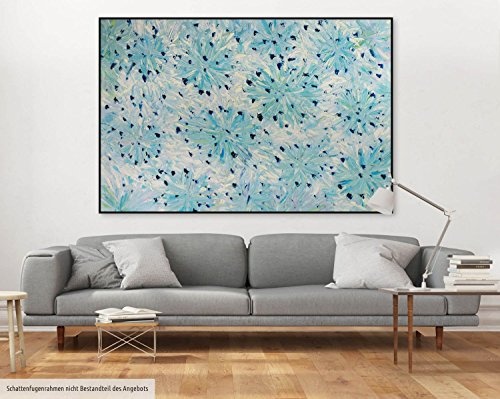 KunstLoft® XXL Gemälde Erstarrte Juwelen 180x120cm | original handgemalte Bilder | Blumen Blüten Blau Weiß | Leinwand-Bild Ölgemälde einteilig groß | Modernes Kunst Ölbild