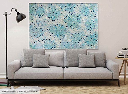 KunstLoft® XXL Gemälde Erstarrte Juwelen 180x120cm | original handgemalte Bilder | Blumen Blüten Blau Weiß | Leinwand-Bild Ölgemälde einteilig groß | Modernes Kunst Ölbild